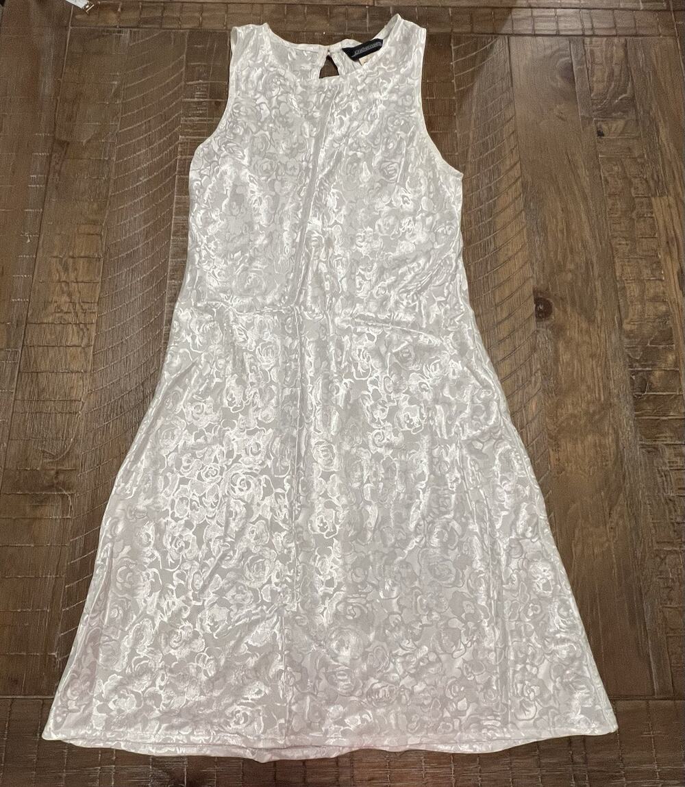 Vintage Jonathan Martin White Slip Dress Size 7 Floral Design Event Guest Prom